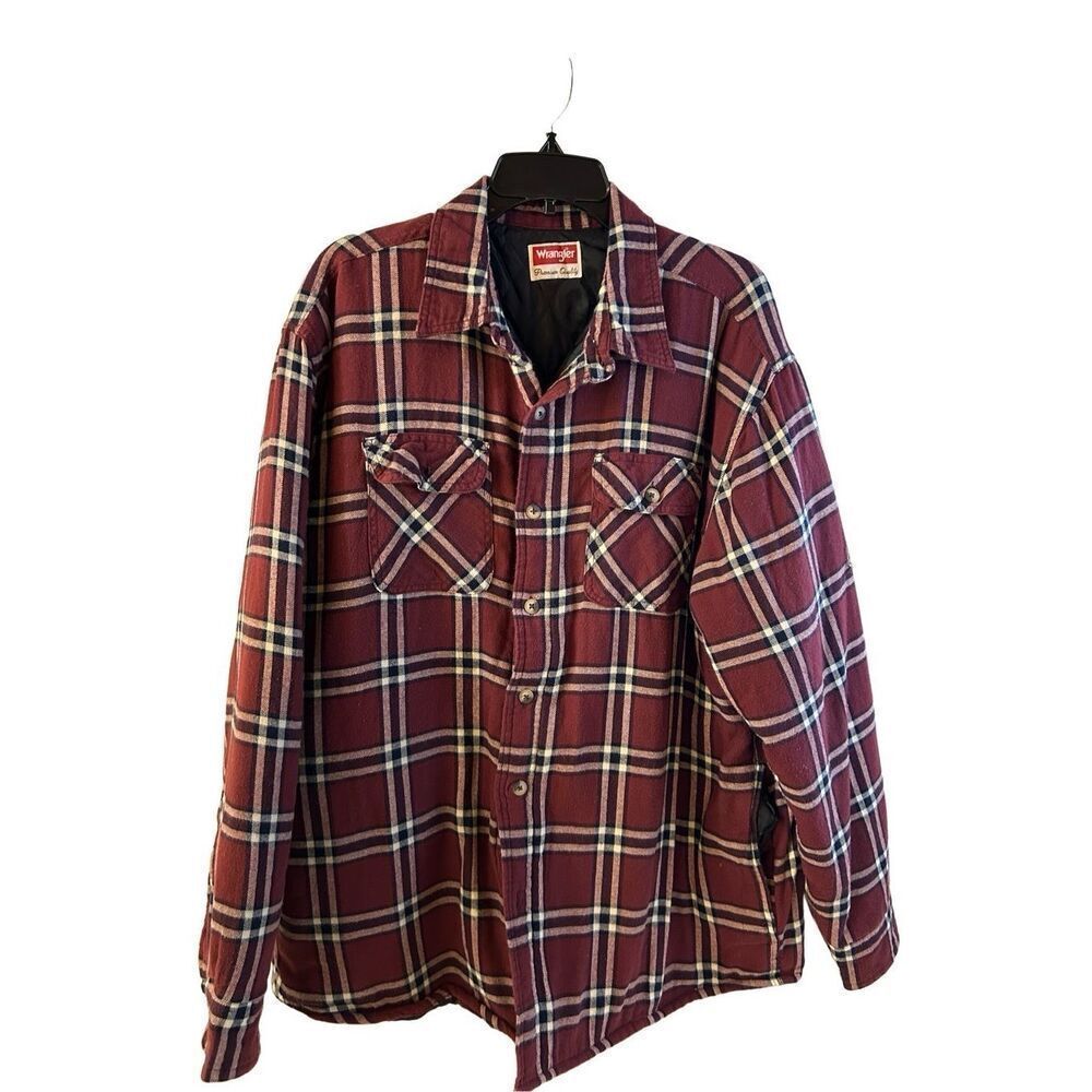 Wrangler Mens 2x quilted flannel Burgundy Checkered 2 pockets rn#130273‎